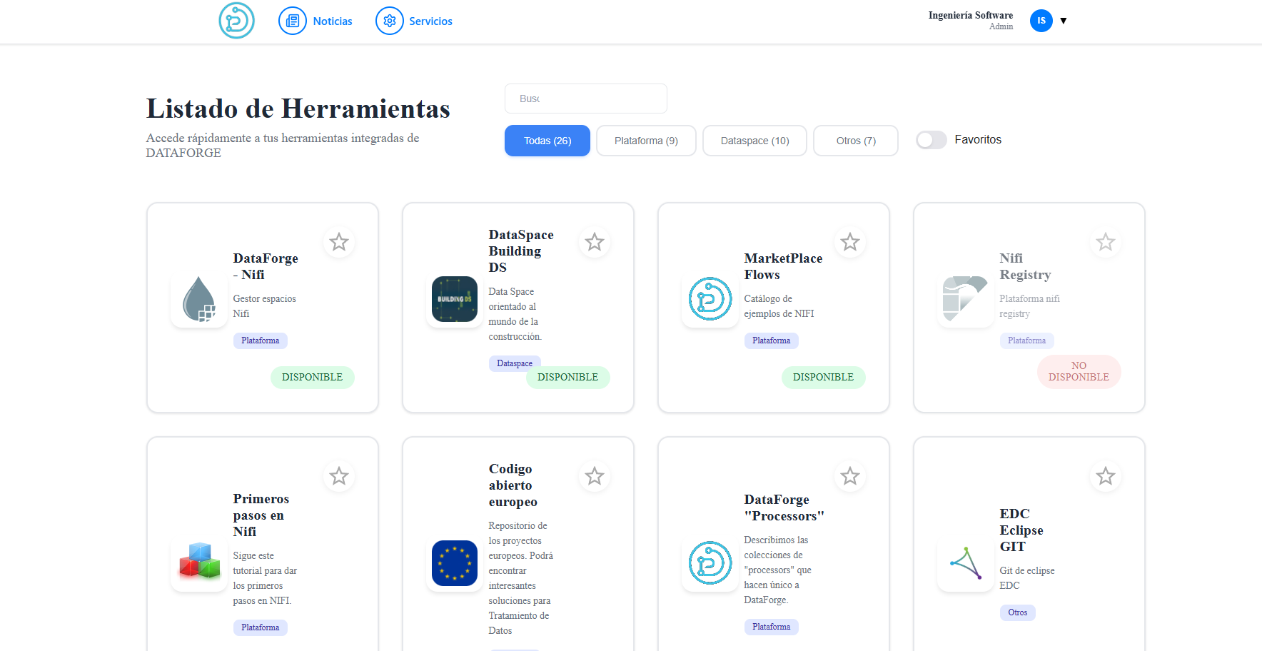 Vista de la plataforma DATAFORGE — pantalla 1
